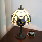 lampe table tiffany vitrail chat noir blanc contemporain interrupteur bouton stained glass