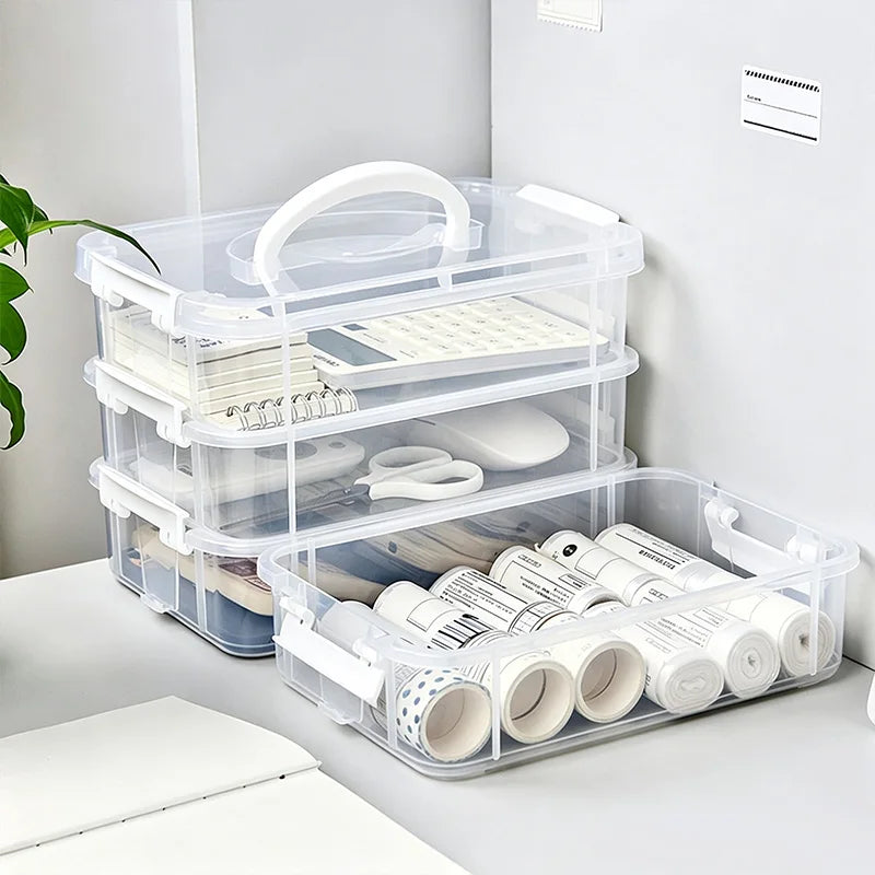 boîtes rangement transparentes multi niveaux moderne empilables clips papeterie stylos rubans accessoires bijoux briques