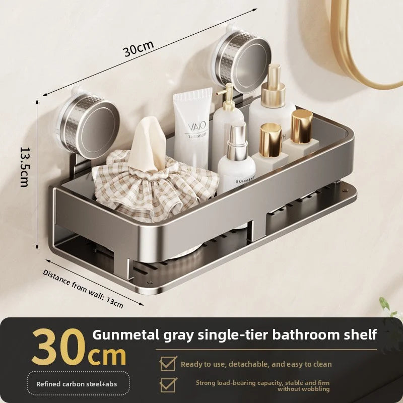 étagère murale salle bain aluminium gris métallisé lisse brillante sans perçage moderne minimaliste 30