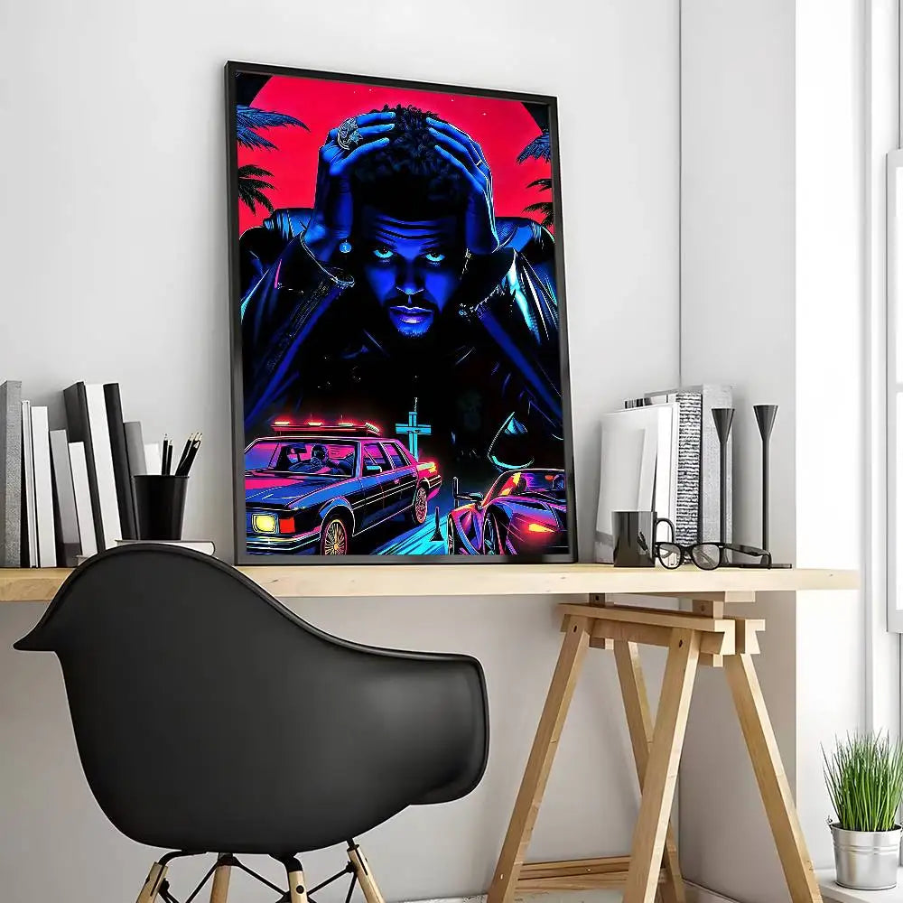 affiche the weeknd moderne pvc noire blanche cadre salon chambre decoration artistique