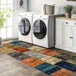 tapis moderne patchwork imprimé bleu vert orange gris polyester résistant intérieur salon chambre