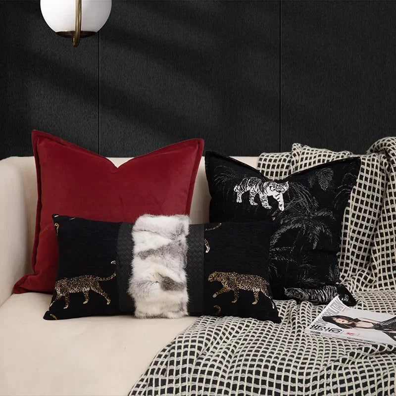 coussins imprimés animaux tigre léopard noir contemporains décoratifs sofa chaise voiture 50x50cm 45x45cm