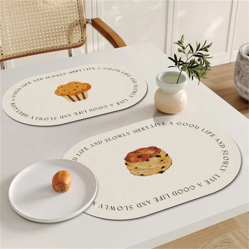 tapis table moderne beige muffins illustration vivre bien 45cm 30cm minimaliste textes