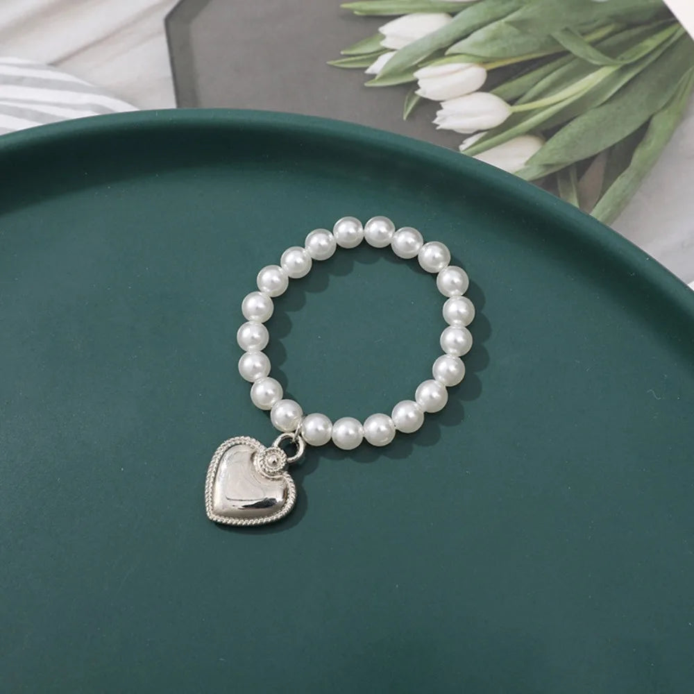 bracelets blanches argent pendentif cœur classique vintage poupées accessoires filles adolescents