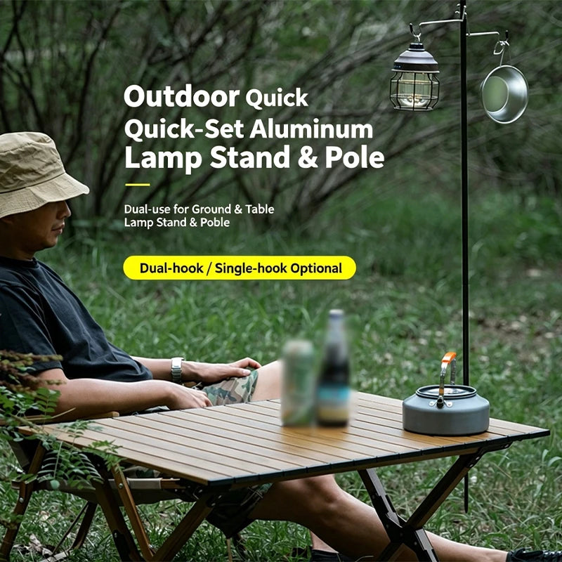 support lampe pliable camping noir double crochet rotatif moderne pratique sac rangement