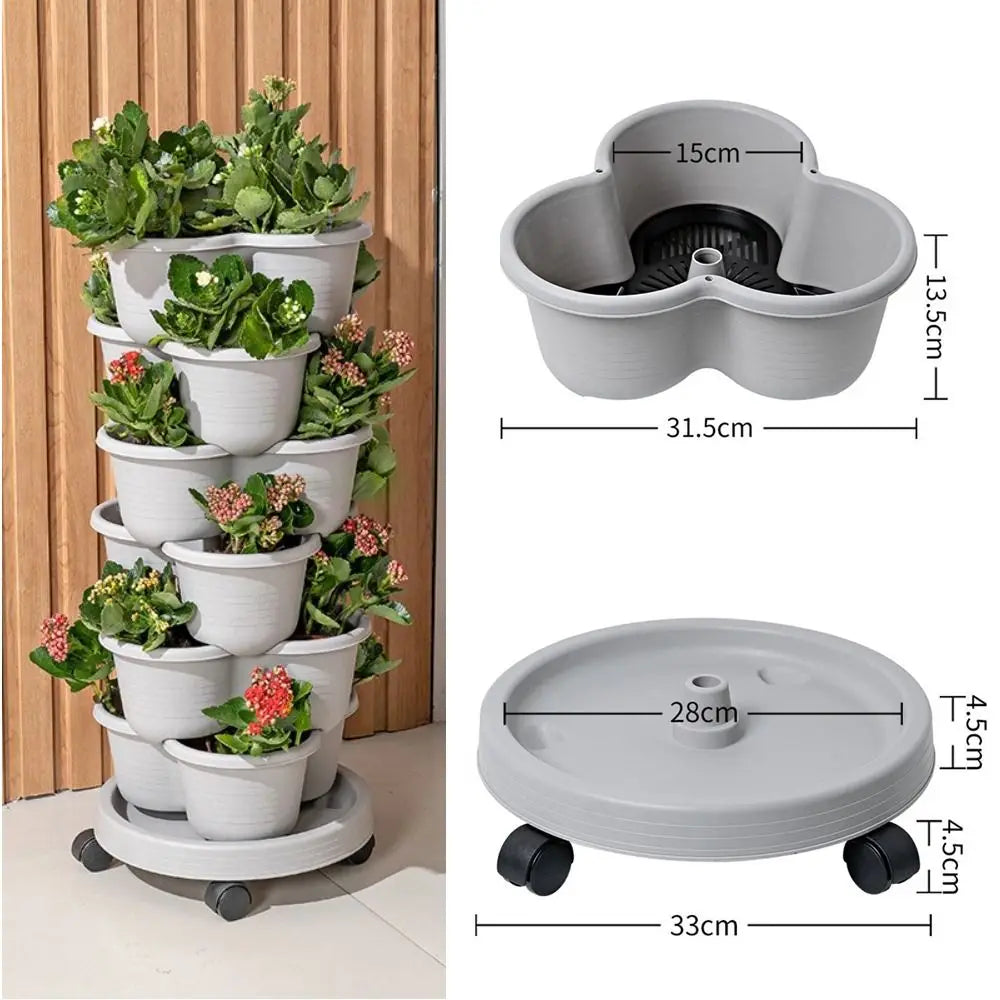 pots fleurs empilables plastique moderne roulettes noir vert foncé rouge gris clair