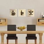tableaux decoratifs rustiques motifs alimentaires animaux fermiers fond bois texturé blanc cassé noir chêneclair