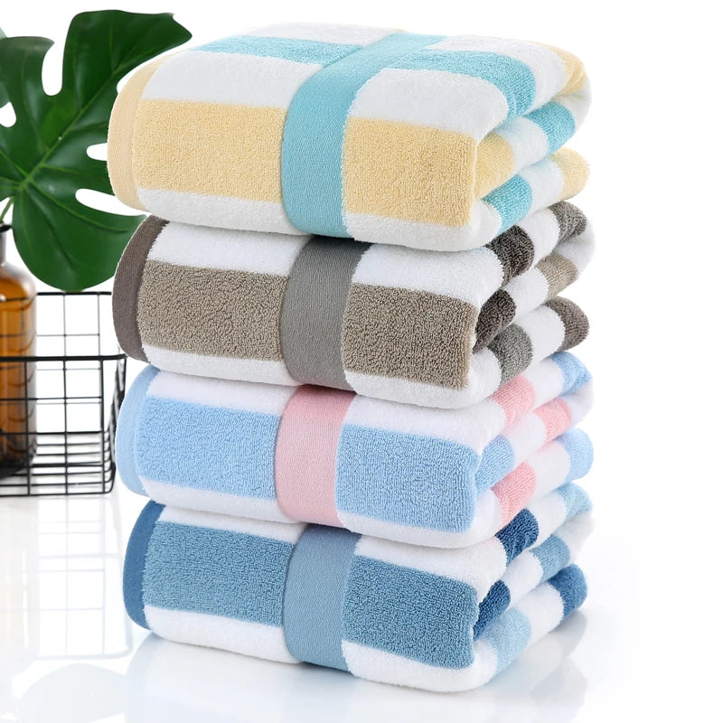 serviettes bain coton rayées bleu clair moderne absorbantes rapide sécher machine washable