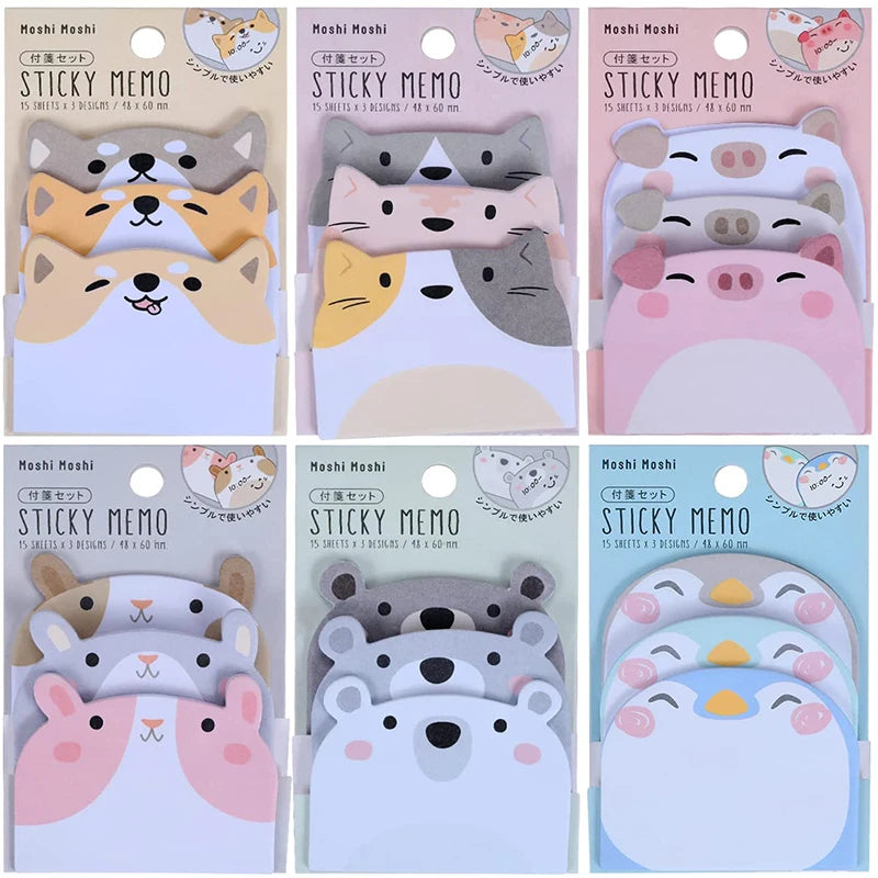 post it autocollants animaux mignons kawaii 45 feuilles rose gris beige bleu clair