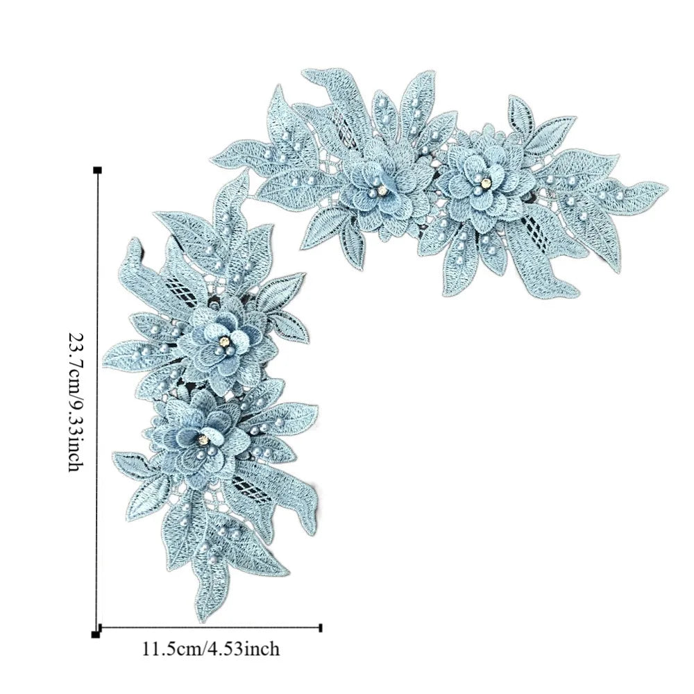 applique textile floral brodé dentelle polyester coton noir blanc rose or argent