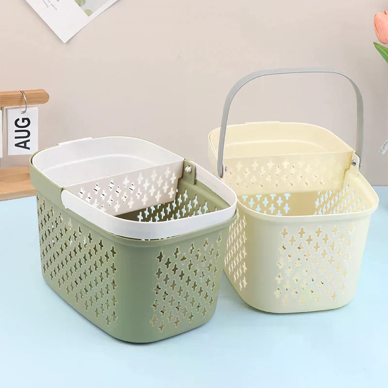 panier rangement bain portable réutilisable vert olive beige perforations moderne minimalistemaximum14words