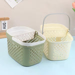 panier rangement bain portable réutilisable vert olive beige perforations moderne minimalistemaximum14words