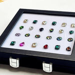 boîte bijoux noir classique clips acier inoxydable taille hinged organizer transparent white lining