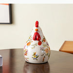 statue artisanale poulet couleur variée fleurs papillons décorative maison blanc rouge bleu verte jaune