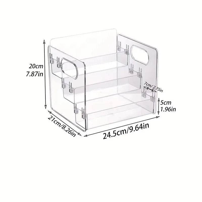 présentoir cosmétique transparent moderne brosse maquillage poudre crème solaire parfums poignées rangement minimaliste