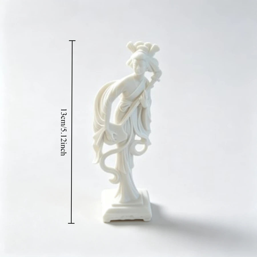 statue geisha blanche sculpture zen decoration intérieure artisanale ornement blanc plastique classique 13cm