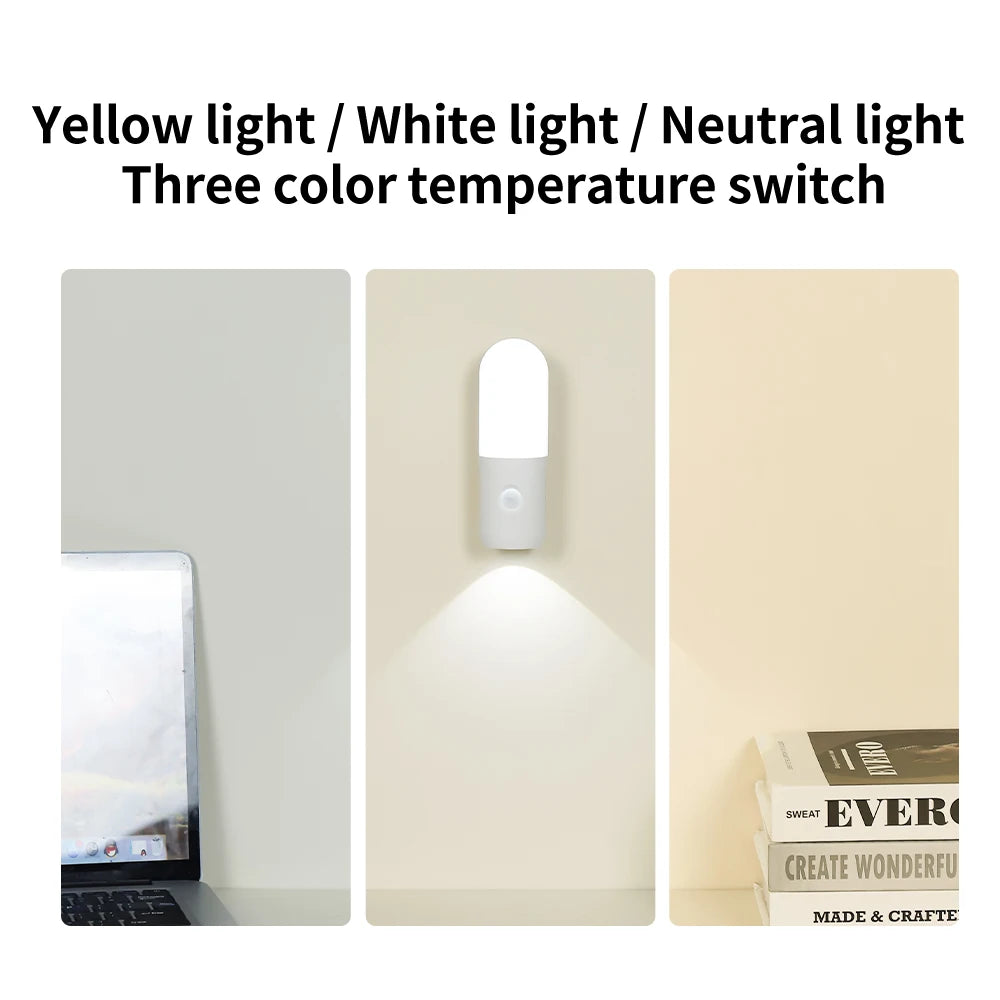 veilleuse led détecteur mouvement lampe murale magnétique rechargeable blanc moderne minimaliste chambre couloir