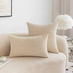 housse coussin velours côtelé rayures rouges vertes décorations noël salon moderne deux pièces