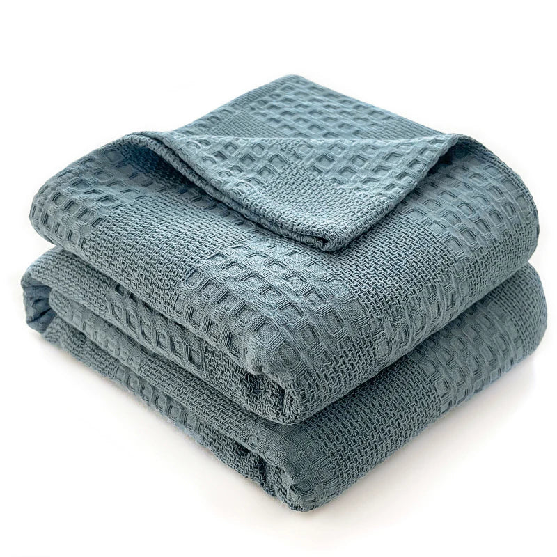 couverture coton bleu clair gris moderne carreaux été voyage maison