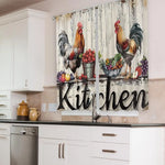 rideaux cuisine ferme motifs coqs fruits bois vieilli occlusion moyenne tringle