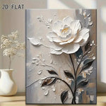 toile d'art moderne fleurs blanches peinture abstraite murale sans cadre blanc gris beige