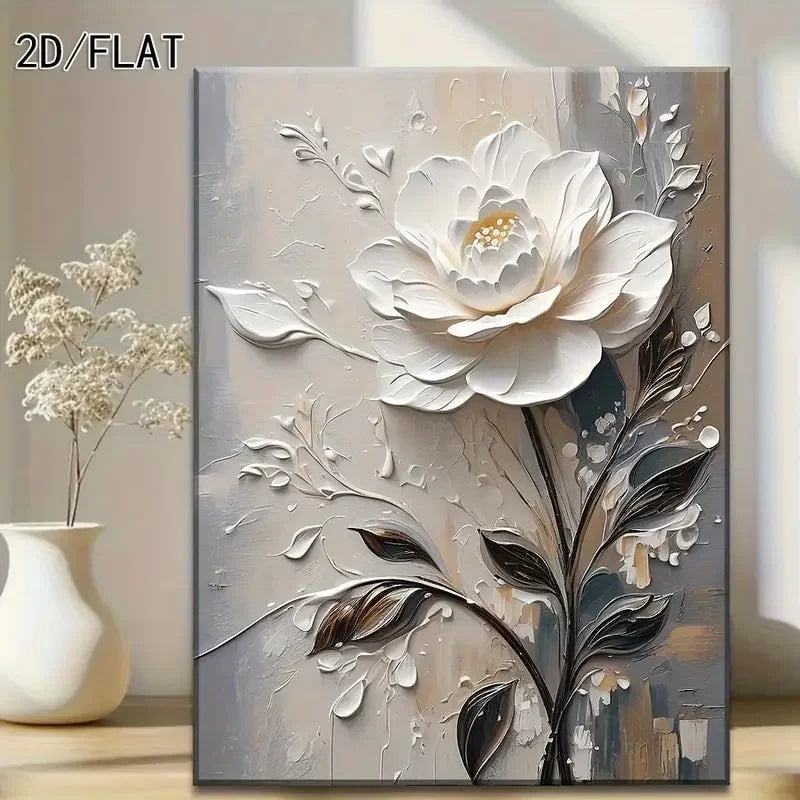 toile d'art moderne fleurs blanches peinture abstraite murale sans cadre blanc gris beige