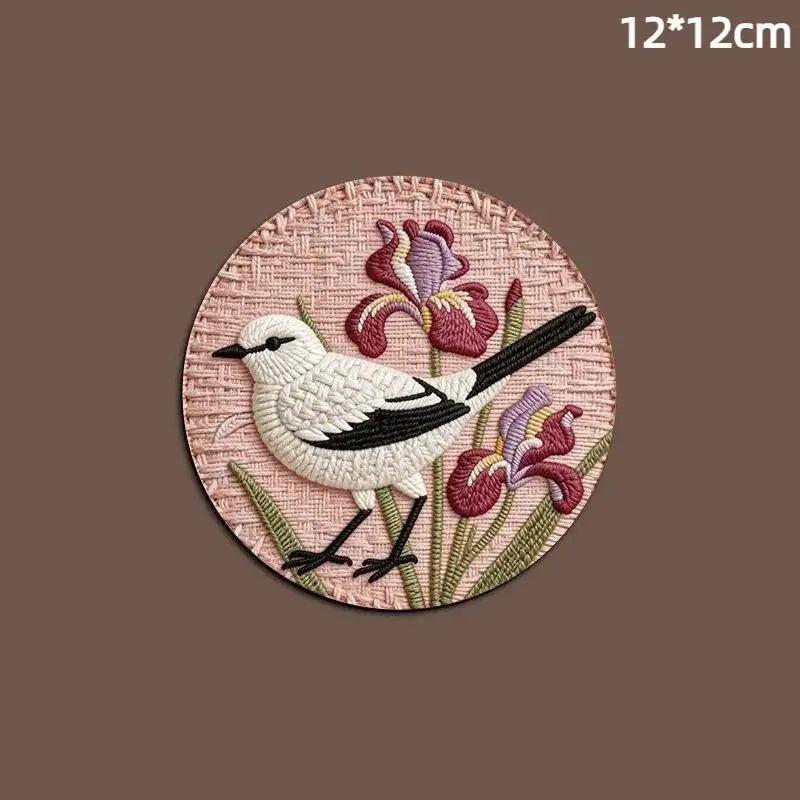 tapis protection tasses rose marron oiseaux fleurs brodés traditionnel artisanal coton polyester