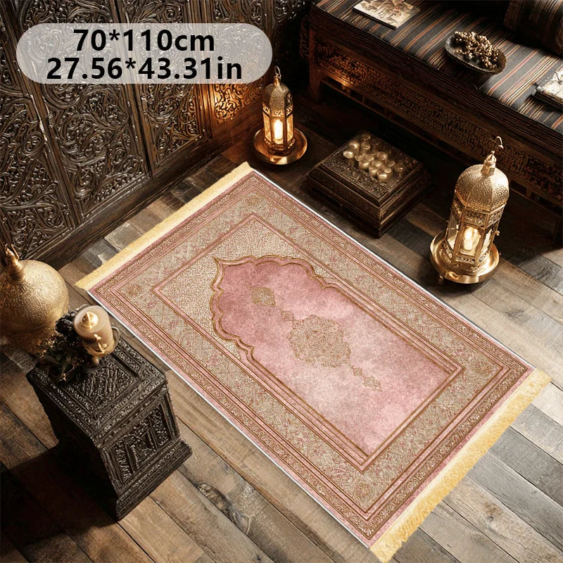 tapis rose ornements floraux lavable polyester classique voyage prière plage cuisine