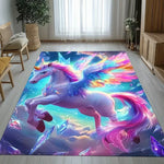 tapis licorne scénique violet rose blanc coeurs étoiles moderne antidérapant sol chambre enfant fantaisie