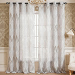 rideau blanc feuilles stylisées polyester moderne élégant salon chambre translucent ondulé eyelets