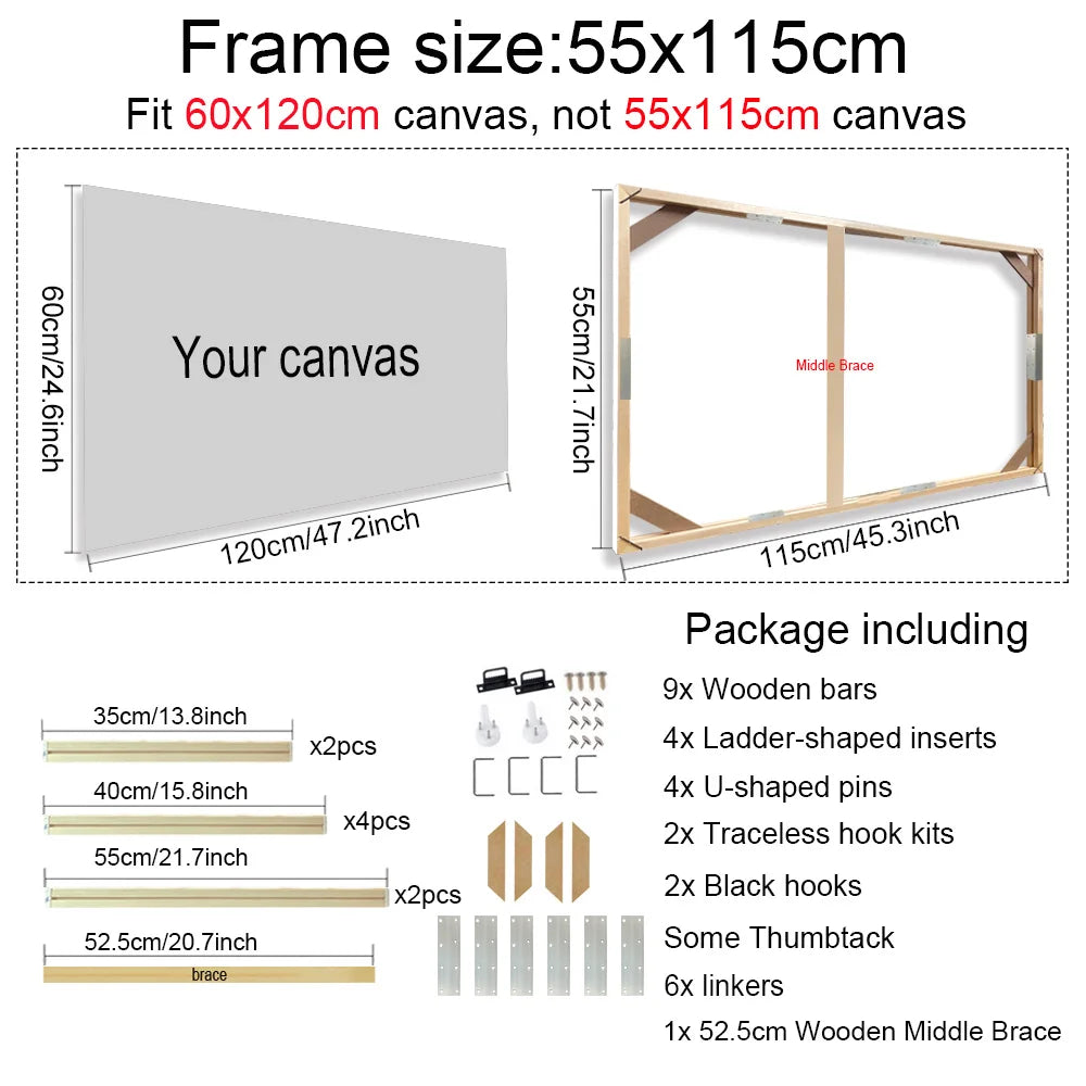 Cadre mural bois naturel moderne clips 20x40cm 25x55cm 30x60cm 35x75cm 40x80cm 45x95cm 50x100cm 55x115cm