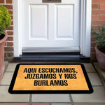 tapis sol antidérapant mousse mémoire forme polyester orange humour texte espagnol bord marron arrondi