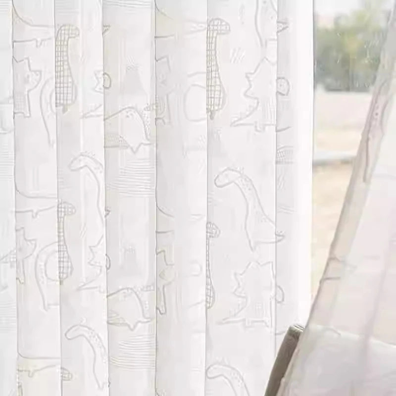 rideau transparent moderne dinosaure chat blanc polyester fenêtre chambre