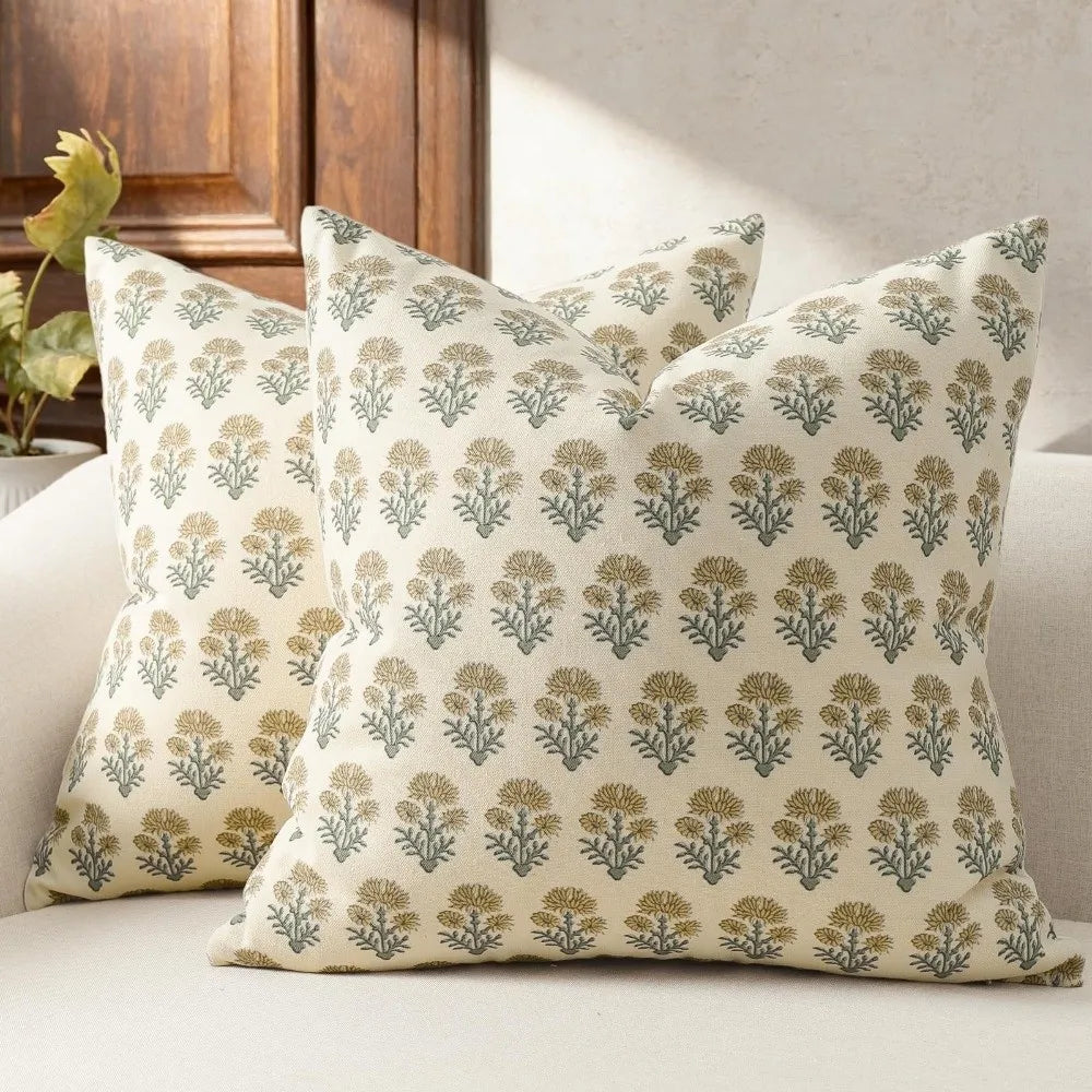 taies d'oreiller motif floral blanc gris decoration maison polyester opaques classique farmhouse 18x18 pouces