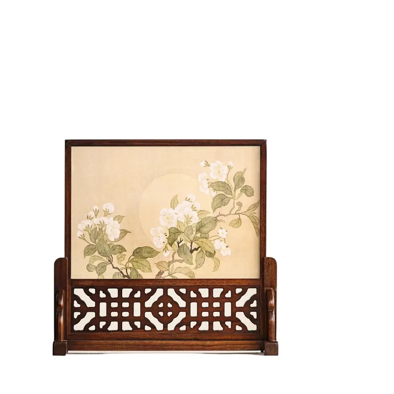 cadre bois marron fond beige motif floral classique deco table opaque traditionnel