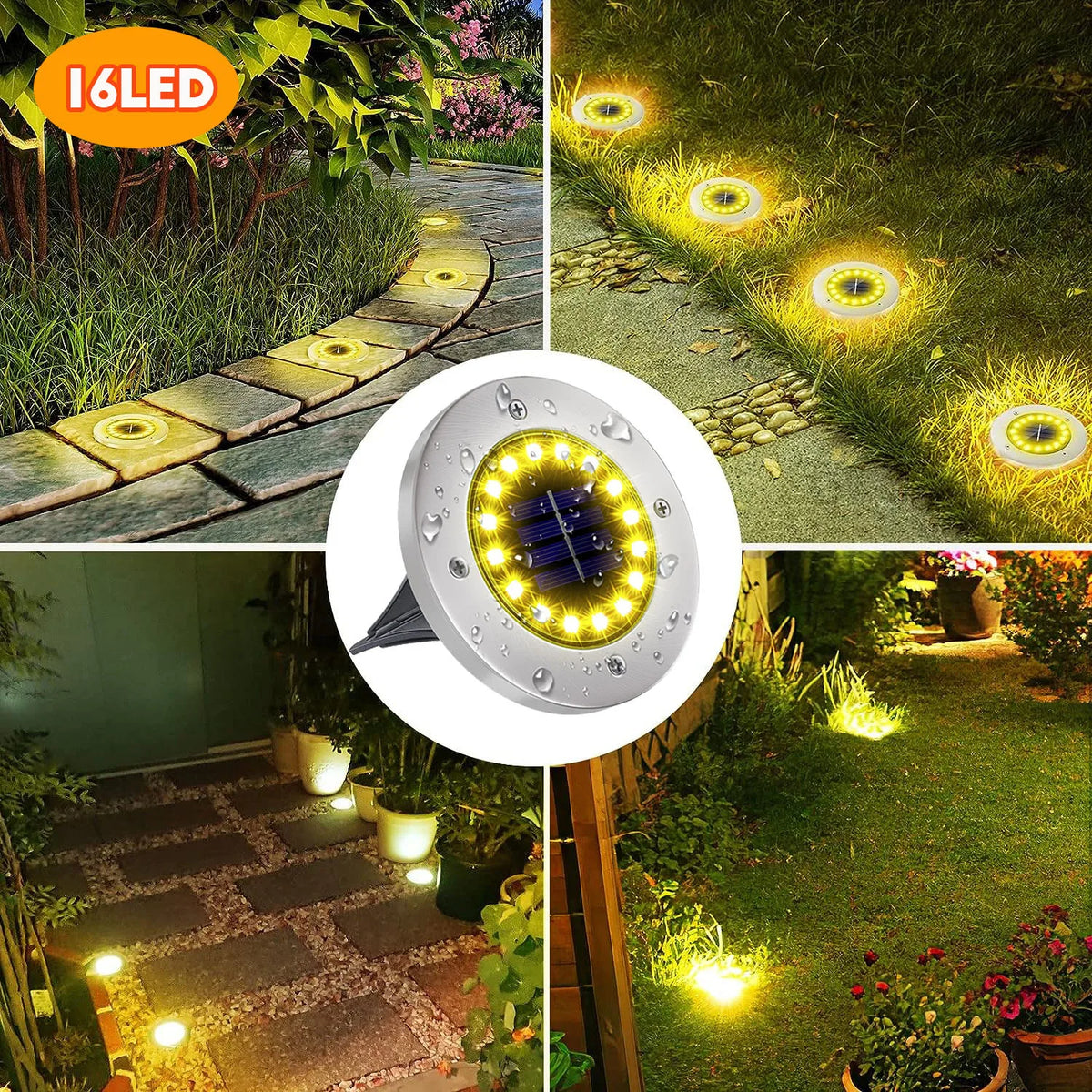 lampe solaire jardin piquet bois acier inoxydable led extérieur cour allée terrasse moderne