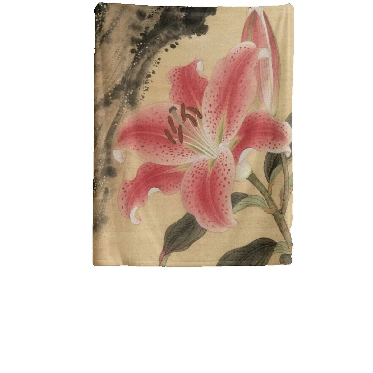 tapisserie fleurs lys rose feuilles vertes art floral salon chambre élégante impressionniste minimaliste