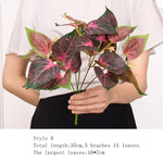 plantes artificielles vertes feuilles variées moderne decoration intérieure extérieure herbe décorative marron rouge blanc