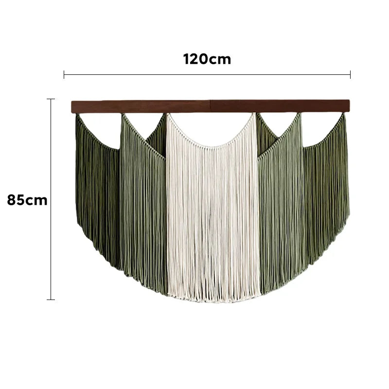 rideau macramé boho moderne franges vert blanc marron bleu gris salon