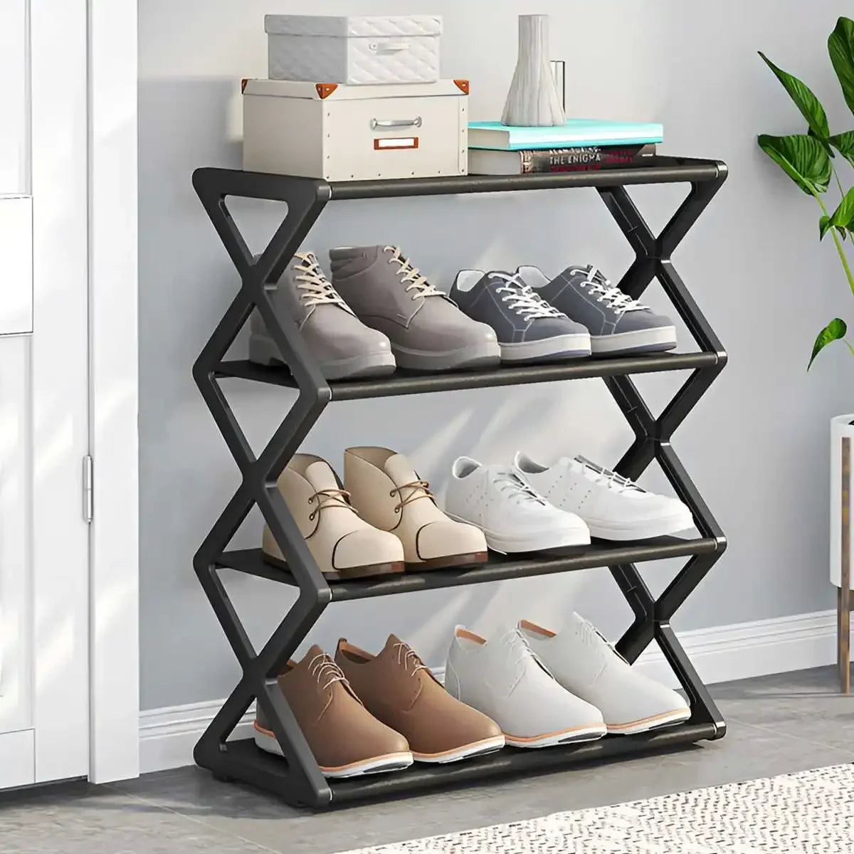 organisateur pliable étagère chaussures moderne noir minimaliste gain place montage facile
