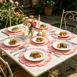serviettes table carrées coton lin brodé motif floral rose clair vert classiques