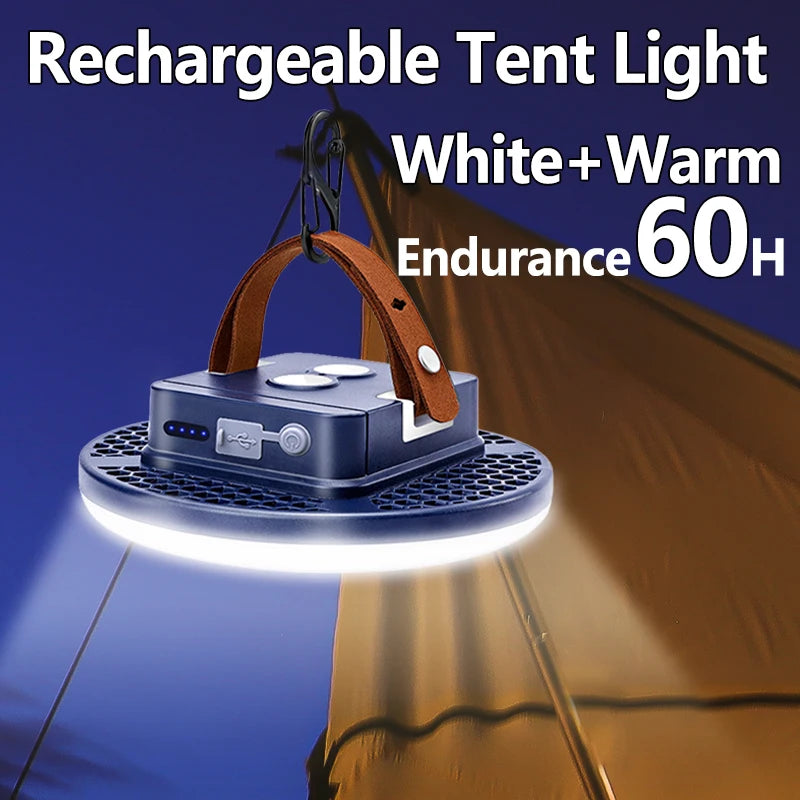 lampe camping rechargeable led bleu moderne aimantée compacte suspension perforée