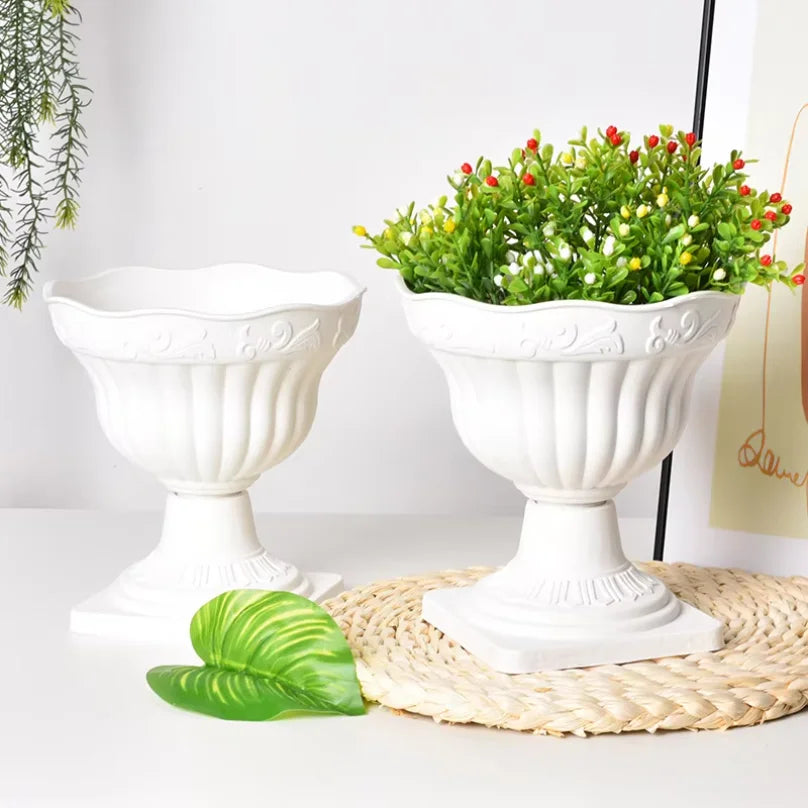 cache pot blanc rayures verticales classique balcon décoration porche fleuri porcelaine haute qualitéextérieur decoration