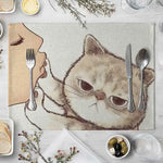 serviette table illustration chat mignon couleur beige gris rose toile lin respectueuse environnement