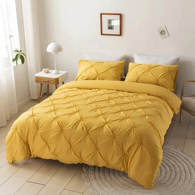 Housse de couette plissée 3D bleue 240x220 cm sur lit moderne