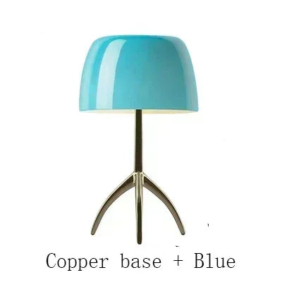 lampe table moderne blanc orange rouge pied métal base cuivrée led chambre salon