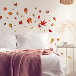 sticker mural feuilles automne adhésif moderne rouge orange vert chambre salon decoration