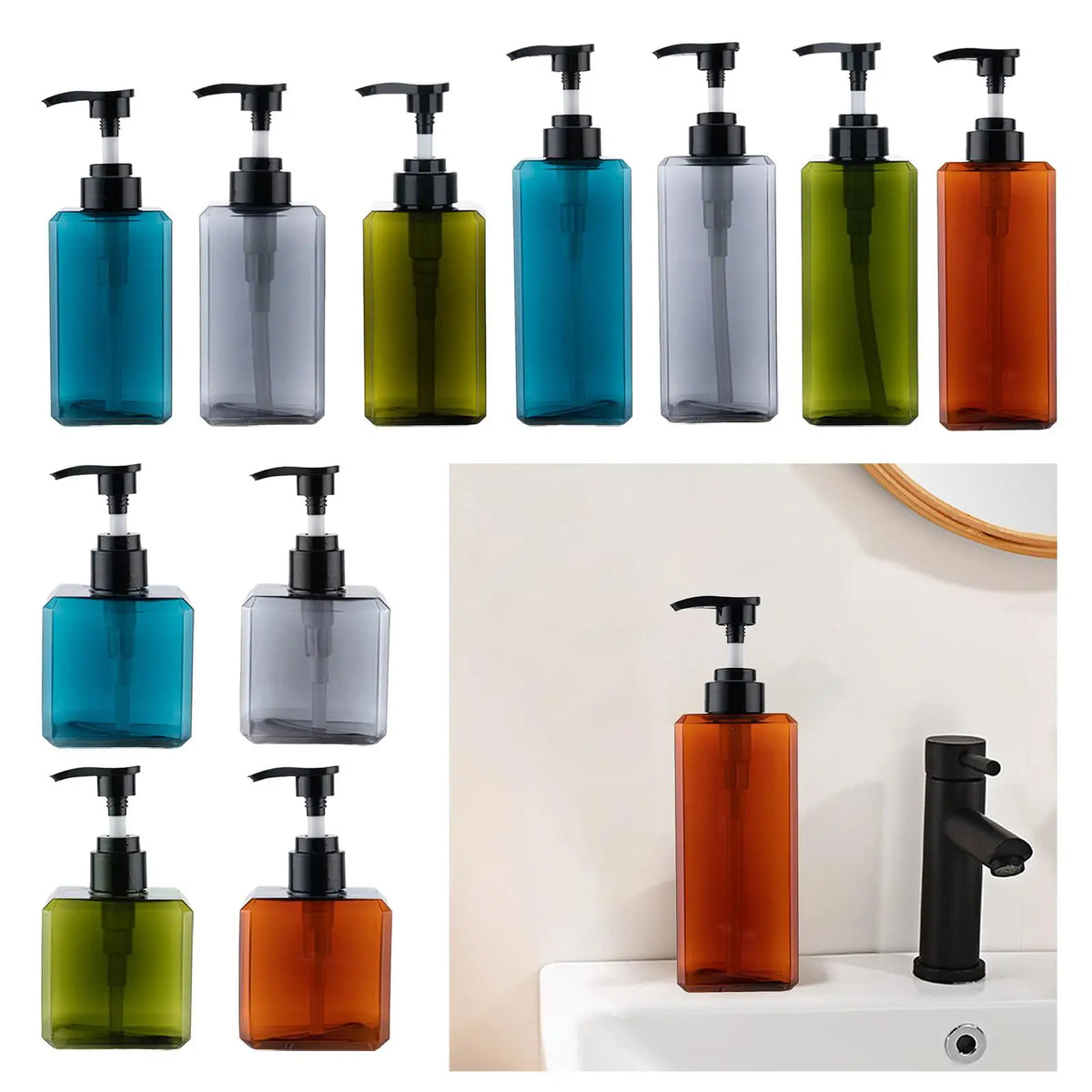 flacon savon liquide pompe rechargeable bleu moderne transparent refillable 250ml 450ml 650ml