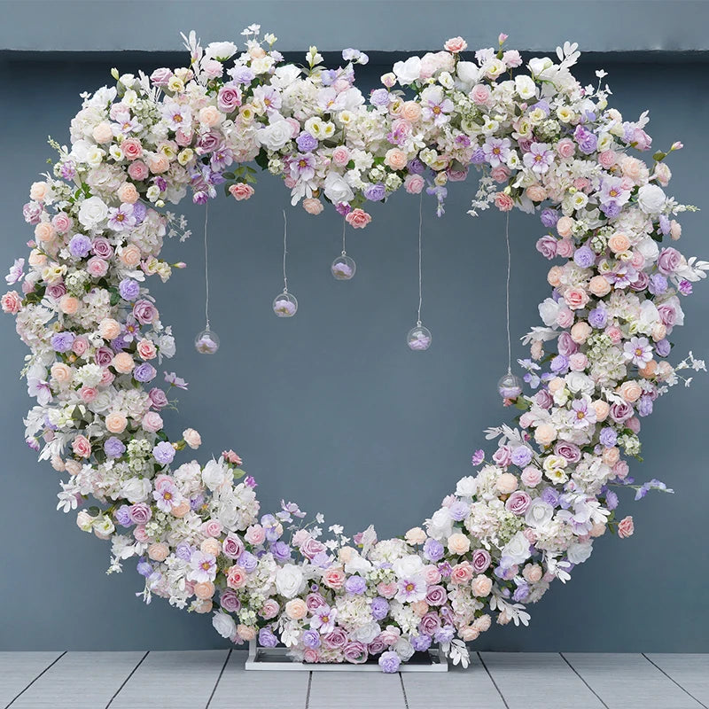 arche décoration mariage fleurs artificielles cœur violet anniversaire extérieur classique événement table decoration