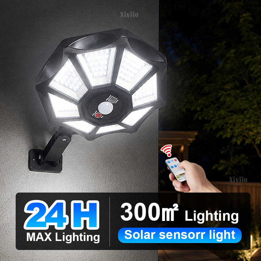 lampe solaire détecteur mouvement télécommande moderne hexagonal mat noirextérieur mur jardin sécurité